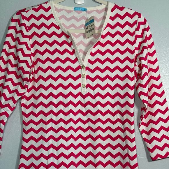 J. McLaughlin Catalina Cloth Lynn Henley Sheath Dress XS Chevron Pink White - Picture 7 of 7